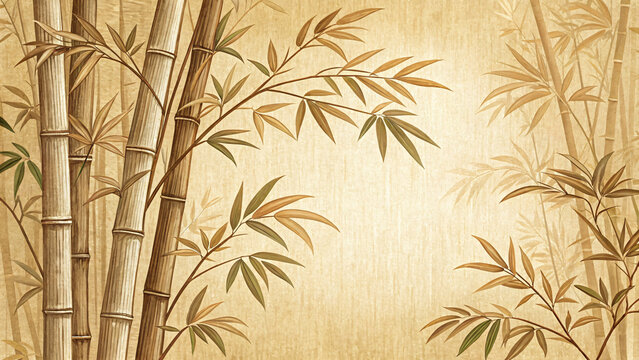 brown bamboo stem and leaves illustration for a  nature background design