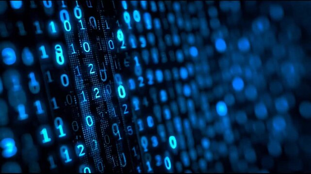 Digital data stream of binary code flowing in cyberspace technology concept.