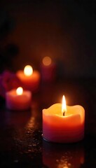 Romantic ambiance created by flickering candlelight, casting a warm, inviting glow on a dark background Perfect for relaxation, spa treatments, or cozy evenings , beauty, aesthetic