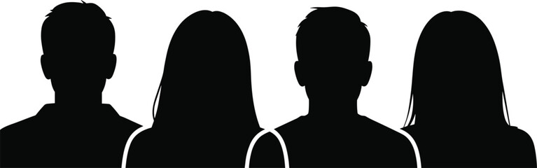 Silhouette, people, group, diversity, gender, equality, anonymous, black, minimal, abstract, male, female, icon, avatar, profile, team, community, concept, design, illustration