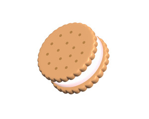3D Cream Sandwich Cookie Icon Illustration Realistic Biscuit with White Filling Butter Vector