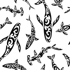 Maori Polynesian indigenous Seamless Pattern Vector Whale