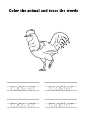 Learning Worksheet Rooster Coloring Tracing