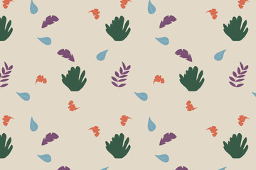Mid-Century Botanical Seamless Pattern — Retro Abstract Leaves on Cream Background