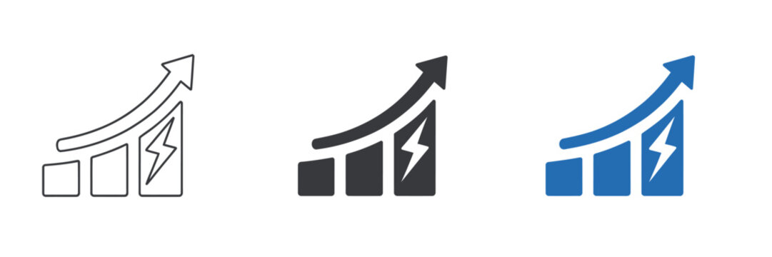 Progressive business energy growth chart with upward arrow icon