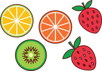 Fresh Colorful Fruits Illustration Set. Tropical Fruit Collection for Design. Healthy Fruits Artwork and Icons. Juicy Fruit Elements in Modern Style. Colorful Tropical Fruit Composition. Organic Fruit