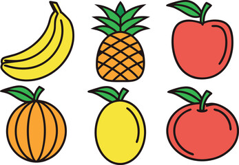 Fresh Colorful Fruits Illustration Set. Tropical Fruit Collection for Design. Healthy Fruits Artwork and Icons. Juicy Fruit Elements in Modern Style. Colorful Tropical Fruit Composition. Organic Fruit