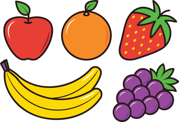 Fresh Colorful Fruits Illustration Set. Tropical Fruit Collection for Design. Healthy Fruits Artwork and Icons. Juicy Fruit Elements in Modern Style. Colorful Tropical Fruit Composition. Organic Fruit