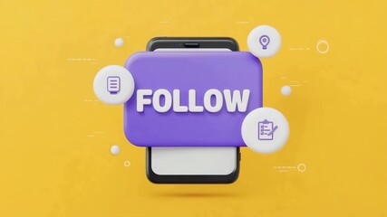 3D Follow Button with Smartphone and Social Media Icons - Powered by Adobe
