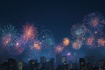 City Skyline Fireworks Display: Vibrant Celebration Over Urban Landscape