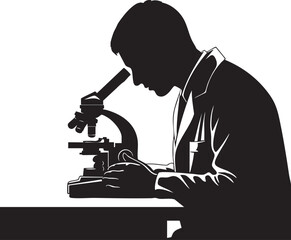 Scientist Examining Sample Through a Microscope Illustration Depicting Research and Scientific Study in Silhouette