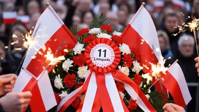 Polish Independence Day: 11 Listopada Celebration with Flags & Sparklers