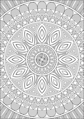 Floral Mandala Adult Coloring Page Anti-Stress Relief Art Hand Drawn Vector