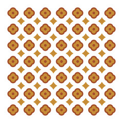 Seamless Geometric Pattern with Floral Shapes in Brown and Mustard Tones