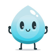 Cute Water Drop Character Illustration. Happy Blue Raindrop Mascot Vector. Smiling Water Element Cartoon