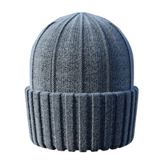 Dark Grey Knitted Beanie Hat With Ribbed Texture and Vertical Ribbing Detail Isolated on Transparent Background