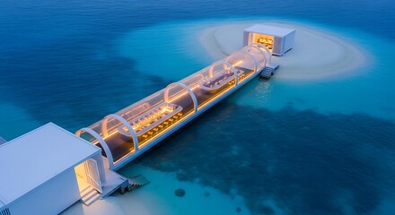 Restaurant on the water in the maldives at night