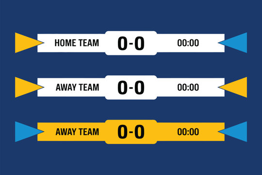 Sports tv broadcast banner set. yellow and blue scoreboard templates for live ranking display, match results, player stats, and real-time game updates.
