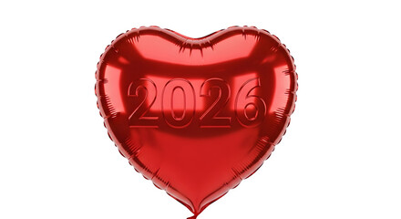 Shiny red heart shaped balloon with word love reflected on its surface