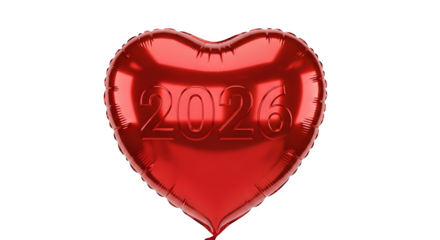 Shiny red heart shaped balloon with word love reflected on its surface