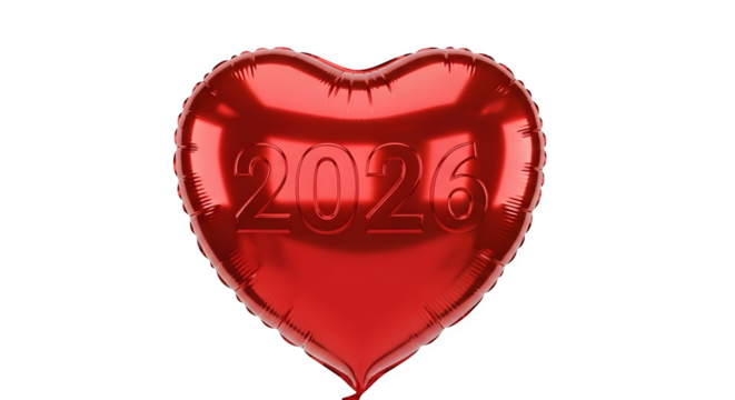 Shiny red heart shaped balloon with word love reflected on its surface