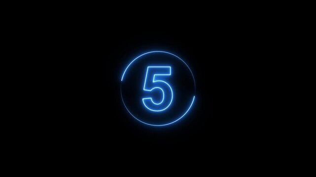 10 second countdown timer animation with neon number text glowing from 10 to 0 with interesting circle animation. Top ten countdown animation text , neon light numbers from 10 to 0