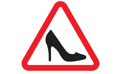  Road sign with women shoe triangular road sign vector illustration