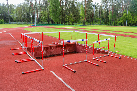 Athletics hurdles at the stadium.