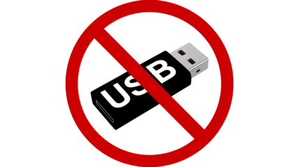 Prohibition concept showing no USB drive usage for data security and protection in a modern world, digital safety awareness and privacy is key