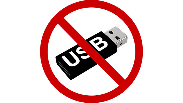 Prohibition concept showing no USB drive usage for data security and protection in a modern world, digital safety awareness and privacy is key