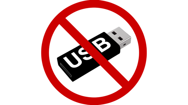 Prohibition concept showing no USB drive usage for data security and protection in a modern world, digital safety awareness and privacy is key