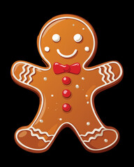 Cheerful festive gingerbread man cookie with bright icing and bowtie a sweet and traditional baked treat for the winter holidays - Vector Illustration