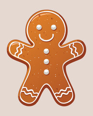 Adorable baked gingerbread man cookie with white icing details and buttons a popular christmas holiday confectionery delight - Vector Illustration