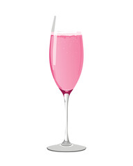 Sophisticated glass of light pink bubbly sparkling wine or prosecco in a classic flute perfect for elegant party events - Vector Illustration