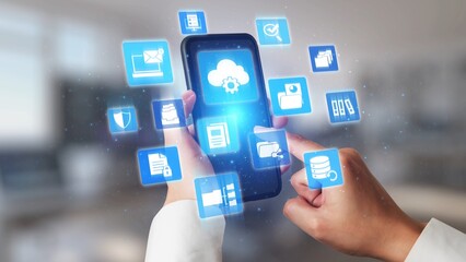 Concept design of managing online documents with cloud storage, digital file management, and secure sharing. Online documents improve workflow, online documents enhance security. Gist