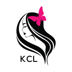 KCL Elegant Woman Hair Logo with Butterfly. KCL Beauty Salon, Hairdresser & Feminine Brand Identity KCL Modern Beauty Design.
