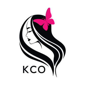 KCO Elegant Woman Hair Logo with Butterfly. KCO Beauty Salon, Hairdresser & Feminine Brand Identity KCO Modern Beauty Design.
