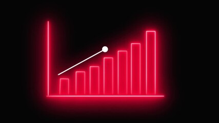 Neon Red Bar Graph Showing Upward Trend on animation Black Background chart data. Animation business report presentation growth bar chart line finance stock marketing success profit trend up . - Powered by Adobe