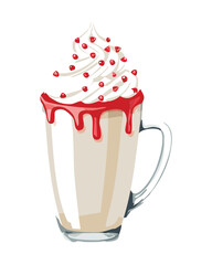 Rich chocolate and vanilla sundae dessert, adorned with gingerbread cookies, wafer sticks, and whipped cream topping - Vector Illustration