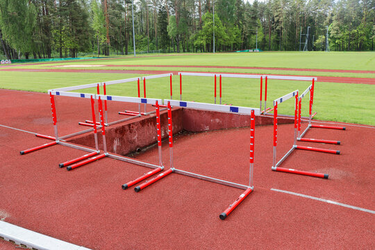 Athletics hurdles at the stadium.