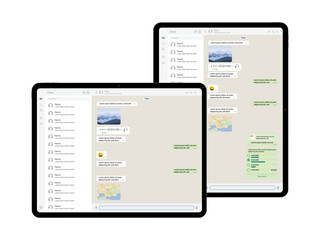 Messenger App Interface on Tablet Computer Screen – Social Media Chat Application UI on Smart Device Vector Illustration for Communication and Technology Design