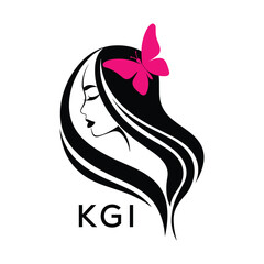 KGI Elegant Woman Hair Logo with Butterfly. KGI Beauty Salon, Hairdresser & Feminine Brand Identity KGI Modern Beauty Design.
