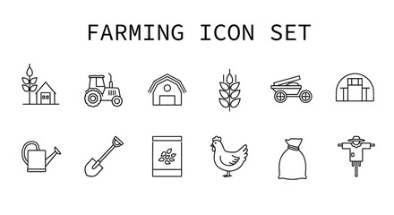Farming agriculture icons set vector illustration farm harvest rural elements outline drawing