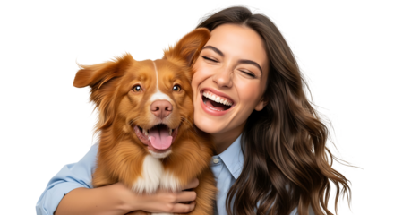 Happy Woman Hugging Dog Pet Animal Love Friendship Togetherness Smiling