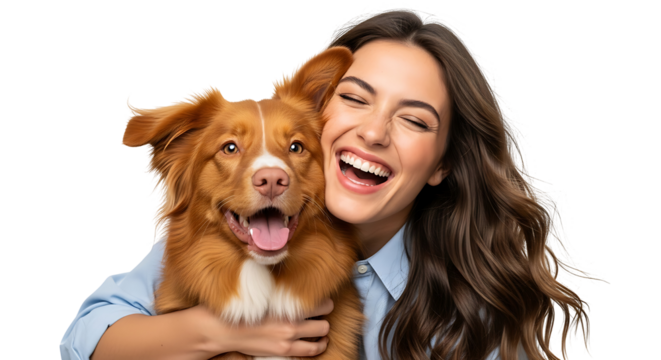 Happy Woman Hugging Dog Pet Animal Love Friendship Togetherness Smiling - Powered by Adobe