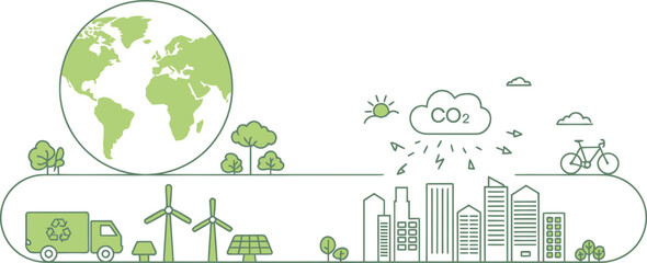 Green city development with renewable energy and sustainable transportation protecting the planet