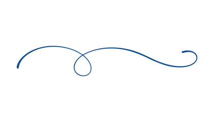 Obraz premium A single continuous line forming an elegant blue calligraphic flourish swirl element.
