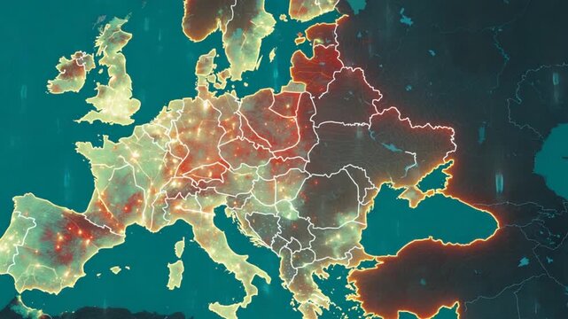Animated map of europe showing population density and urbanization