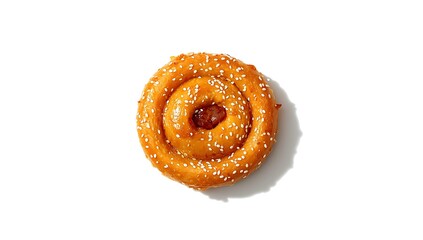 Golden brown cinnamon roll with sweet glaze and jam filling