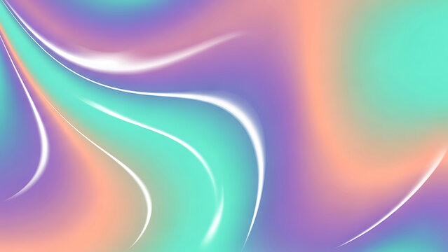 Abstract flowing holographic background with pastel colors and glowing lines